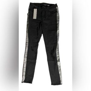 Noisy May Lucy Super Slim Skinny Leg Black Denim/Silver Stripes Size 28 NWT